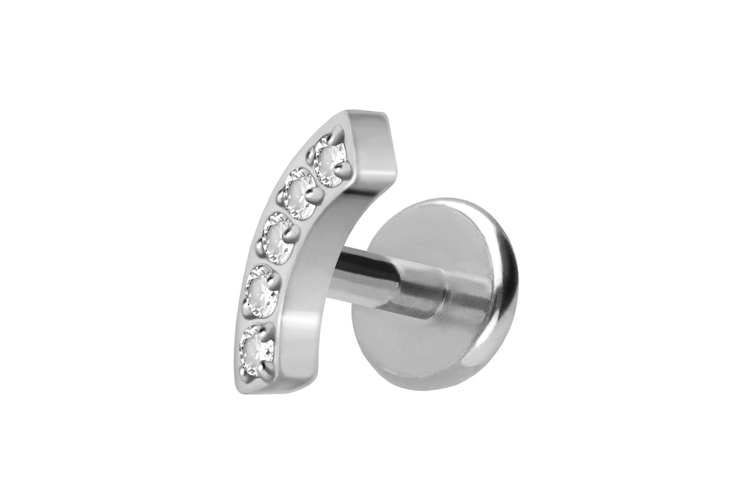 Titan Labret Piercing mit Push Fit BOGEN + 5 KRISTALLE